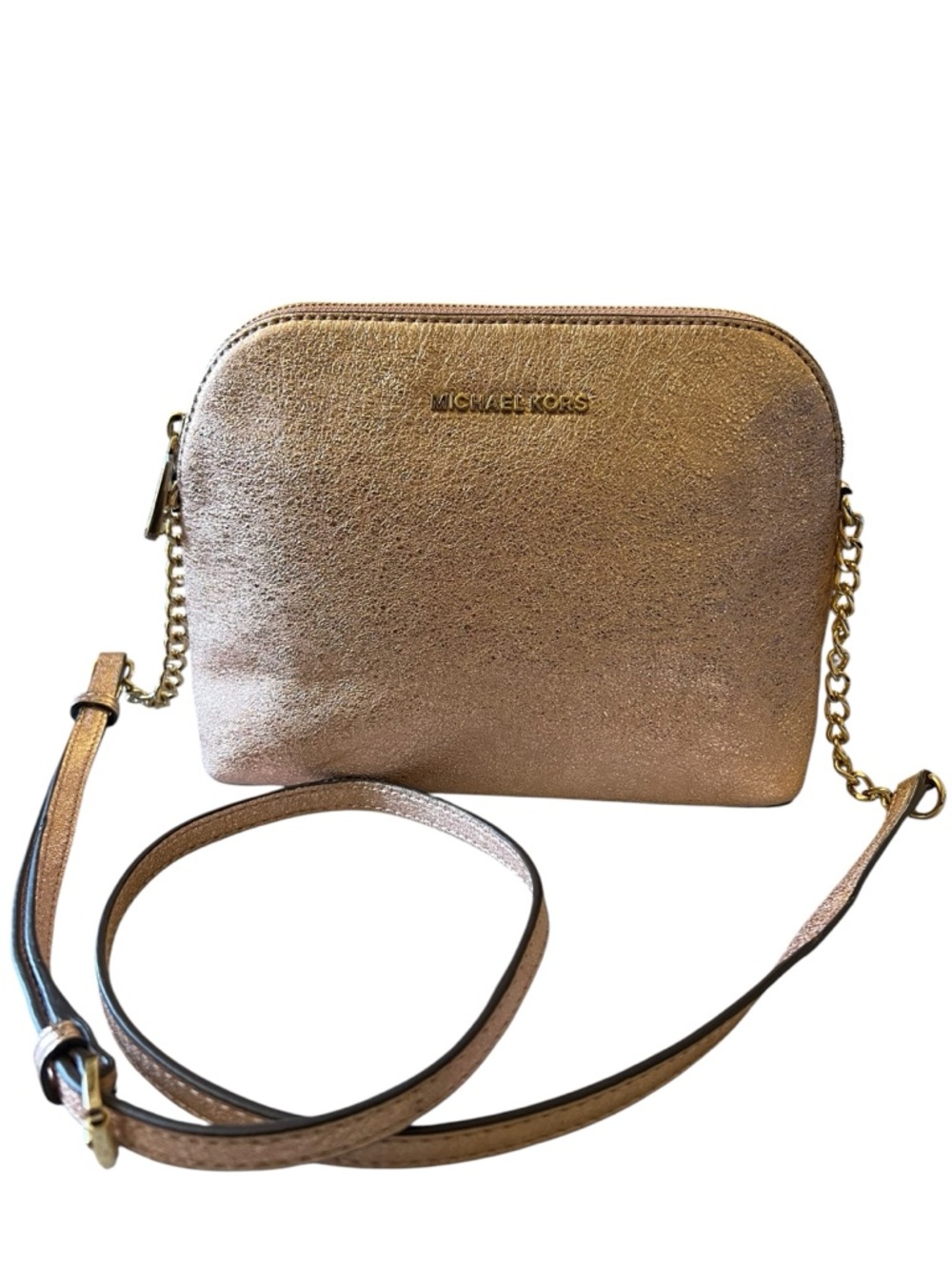 Michael Kors Cindy Large Dome Crossbody Pale Gold Metallic - Like New